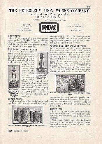 1929 Petroleum Iron Works Co Sharon PA Ad Steel Tanks  