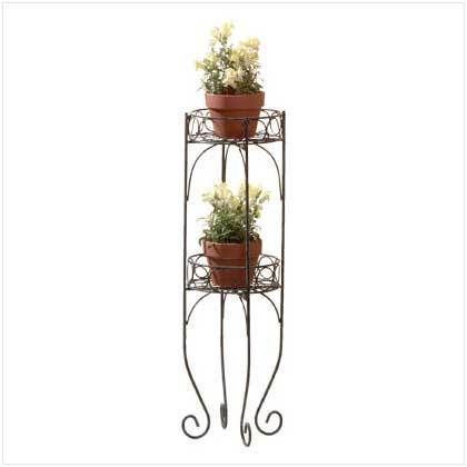 Green Verdigris Finish Metal Two Tiered Plant Stand  