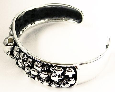 SKULL BUNCH HEAP STERLING 925 SILVER BANGLE BRACELET PUNK ROCK BIKER 