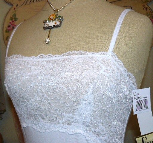 NEW FELINA Pristine WHITE LACE Stretch CAMISOLE M  