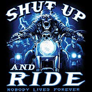 SHUT UP AND RIDE BIKER SKULL TATTOO T SHIRT NEW  