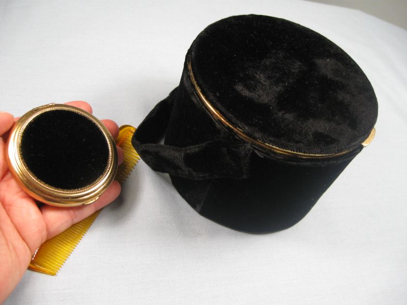 Vintage 40s Lin Bren Black Velvet Bag & Compact Purse  