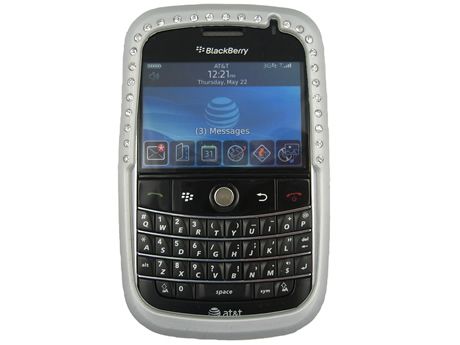 SILVER DIAMOND RHINESTONE BLING SILICON SKIN CASE COVER BLACKBERRY 