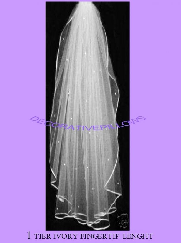 ELEGANT 1 TIER VEIL WITH PEARLS FINGERTIP WHITE  