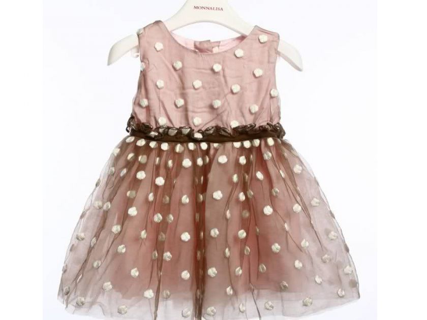 Monnalisa Bebe Girl Pink Polka Dot Tulle Dress size from 12M to 4 yr