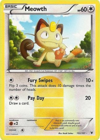 Rare/Holo Foil MEOWTH (Full Art) #102/101 NOBLE VICTORIES POKEMON CARD 