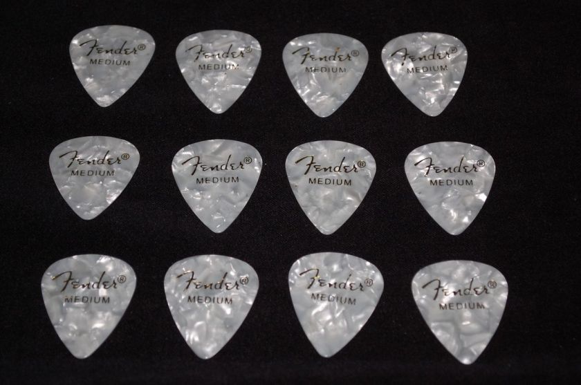 12 Fender White Moto Medium Electric Guitar Picks Strat  