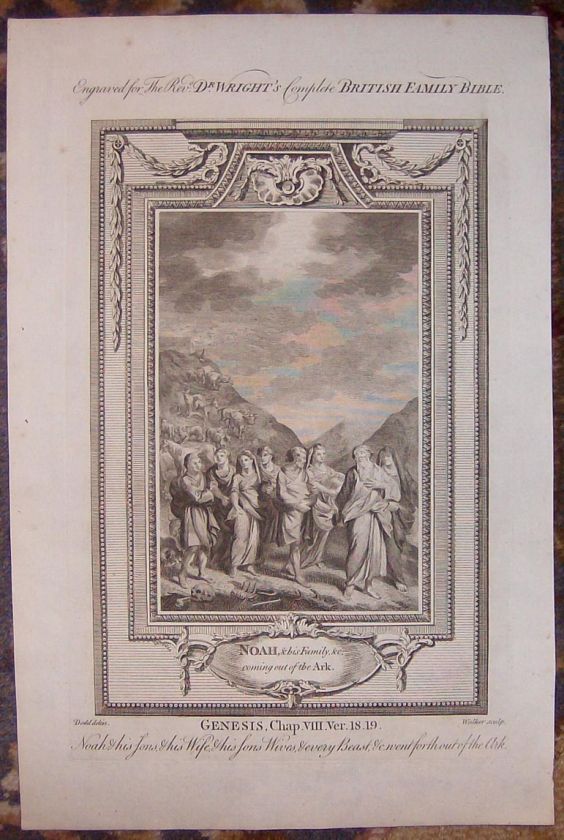 1781 COPPER PLATE BIBLE ENGRAVING/NOAH AND THE ARK  