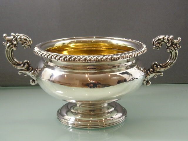   HALLMARKED 2 HANDLED SILVER & GILT BOWL S C YOUNGE SHEFFIELD 1824