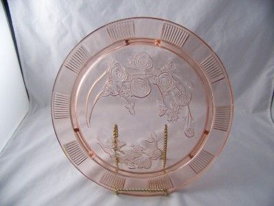 FEDERAL GLASS SHARON CABBAGE ROSE PINK FTD. CAKE PLATE  