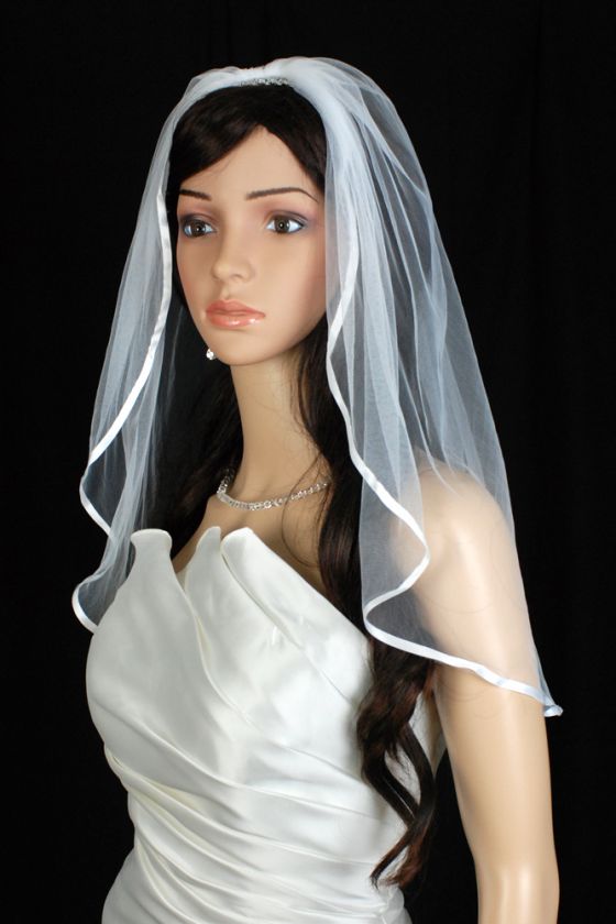 1T Ivory Elbow 6mm Ribbon Edge Bridal Veil  