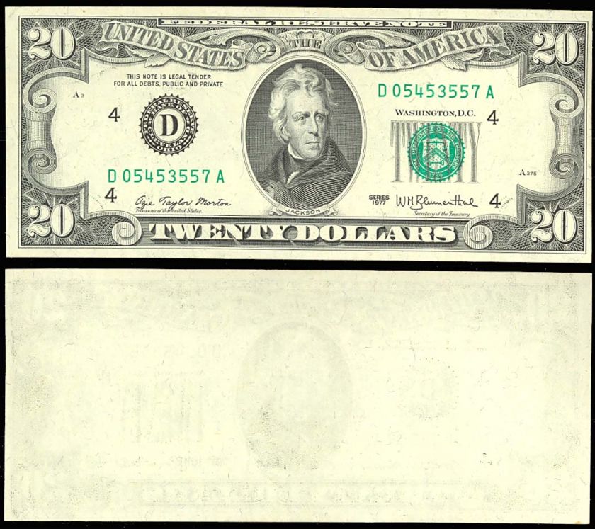 1977 $20   FRN MISSING BACK ERROR CRISP UNC *  