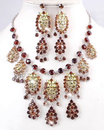 Jewelry Necklace Set Drag Earrings Drop Golden/Silver Color Czech 