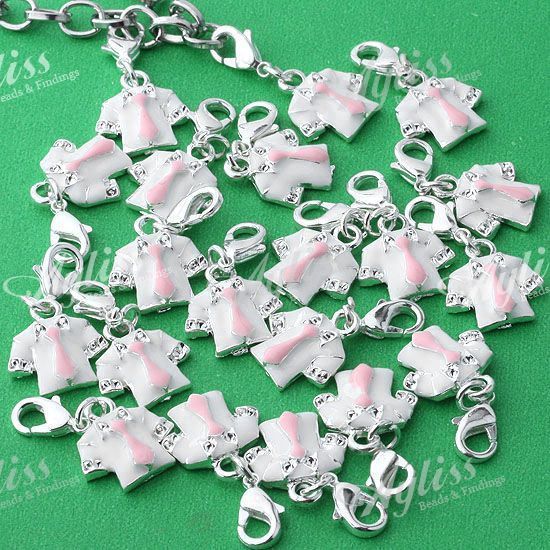 20P Silver Plate Clasp Enamel Shirt Charm Dangle Beads  