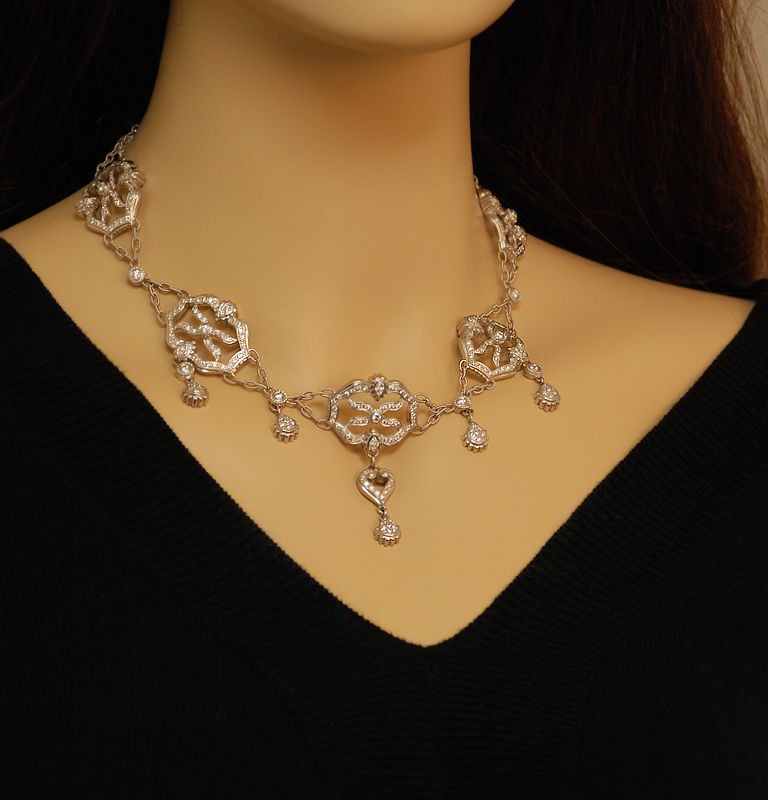 Doris Panos 18K White Gold Diamond Filigree Necklace  