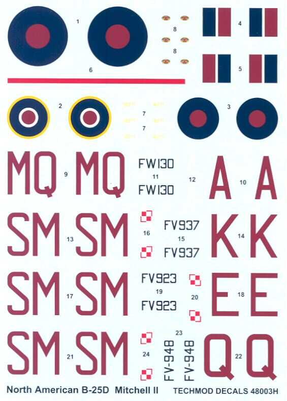 Decals Techmod 1/48 BRITISH B 25D MITCHELL II *MINT*  