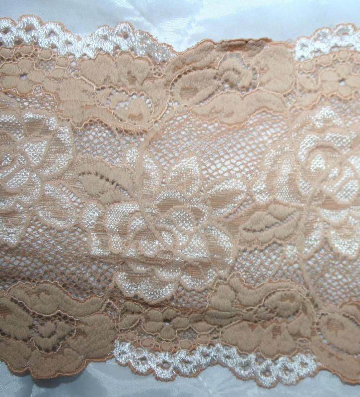 Caramel Tan Ivory White FRENCH stretch lace 6 wide BTY  