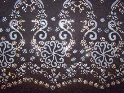 ELEGANT SILVER ON BLACK GLITTER DOUBLE BORDER PRINT LYCRA STRETCH 