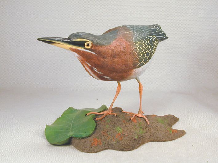 Green Heron Original Wood Carving  