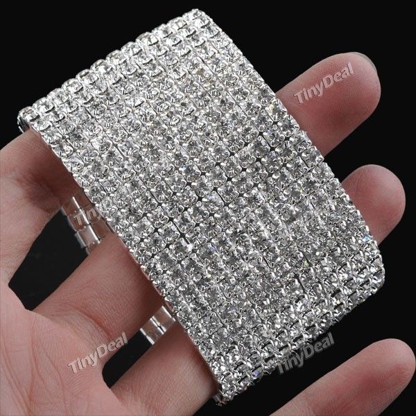   12 Row Crystal Rhinestones Elastic Bangle Bracelet WNL 65740  