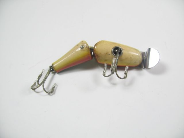 VINTAGE CREEK CHUB WOOD JOINTED BABY PIKIE RAINBOW FISHING LURE  