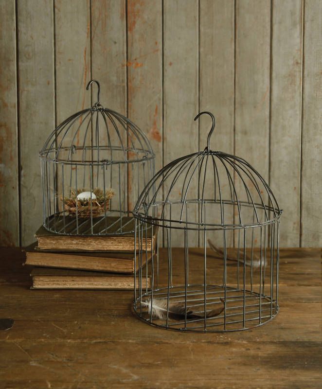 Set/2 Rustic Chic Wire Bird Cages Hanging Lanterns Candle Holders 