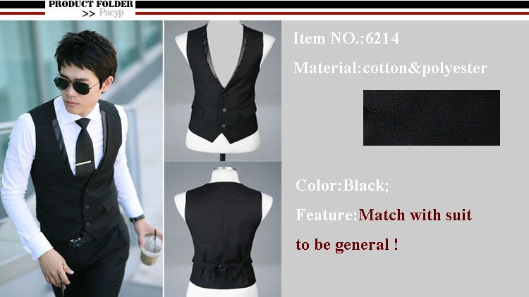   Business Slim Vests Waistcoat black 6214 3 Sizes free ship  