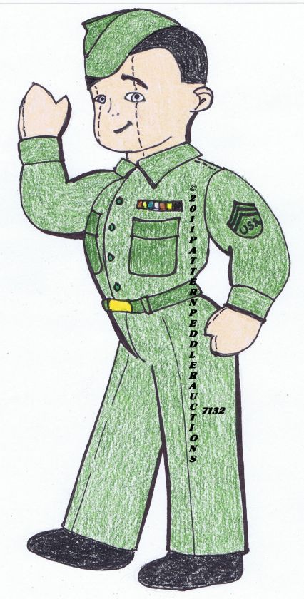 THIS PATTERN CONTAINS TRANSFER PATTERNS FOR A SOLDIER DOLL & CLOTHES