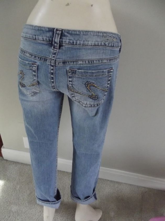 Womens Silver Jeans Cropped Distressed Santorini 28 Capri  