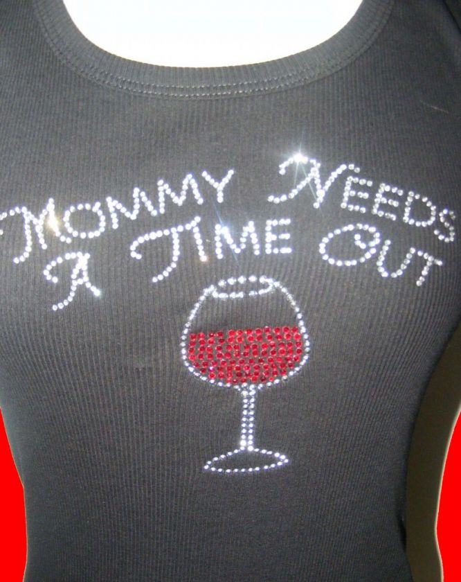 MOM Wine Glass Holiday Mothers Day Rhinestone Shirt  