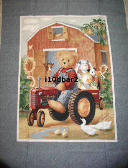 BLUE JEAN TEDDY bear fabric TRACTOR TEDDY quilt top NEW  