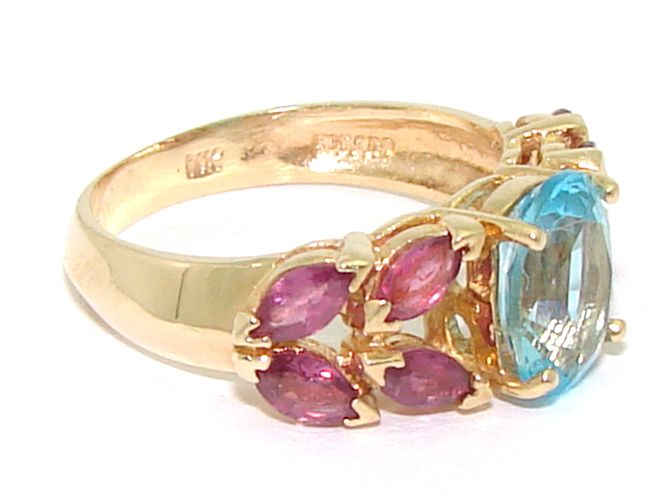 Estate 14kt Yellow Gold 3ct Blue Topaz Rhodolite Garnet Cluster Band 