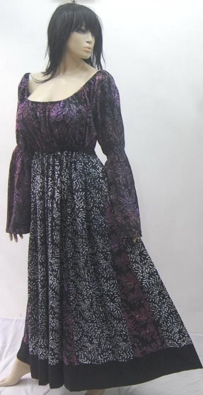 X787S BLACK PURPLE/DRESS MAXI PLUS 2X 3X 4X PEASANT GYPSY BOHO BATIK 