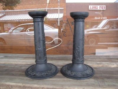 Antique Wedgewood Black Basalt Candlesticks  