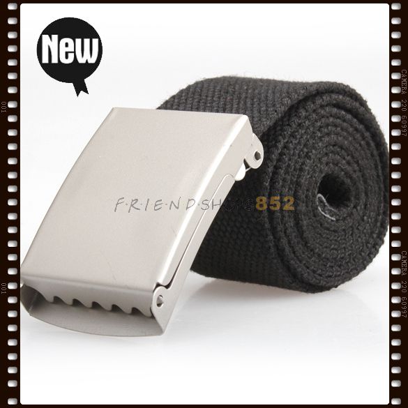   New Mens Black Military Canvas Webbing Web Belt Metal Buckle  