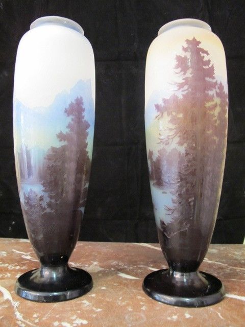 Pair of Galle Landscape Vase Day And Night  