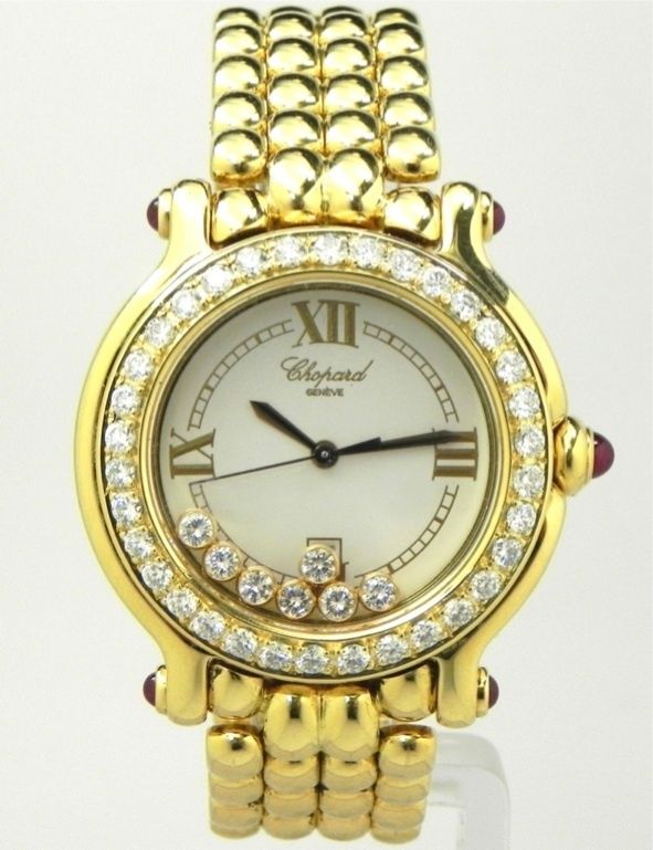 Ladies 18k Y/G Chopard Diamond Bezel Watch & Box  