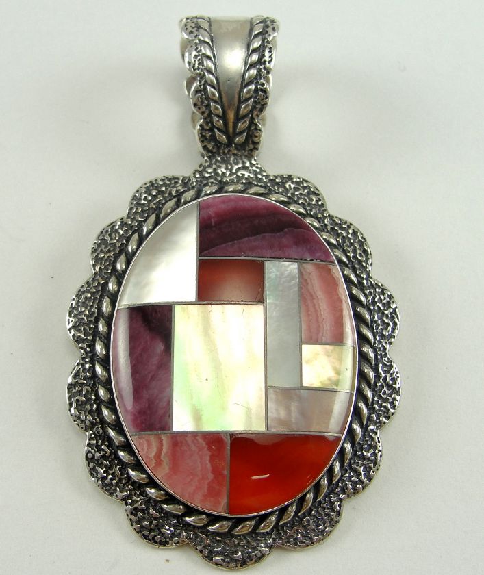 Sterling Pendant Southwestern Multi Stone Mosaic Inlay Carolyn Pollack 