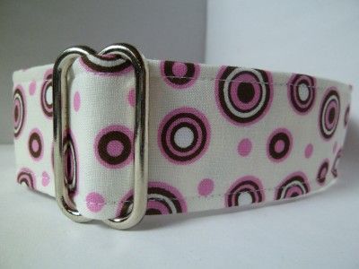 Large 1.5 Wide Greyhound Martingale Collar  Brown and Pink Dots