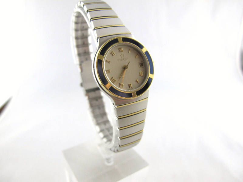 LADIES ETERNA GALAXIS S/S &18K GOLD DATE IVORY SWISS  