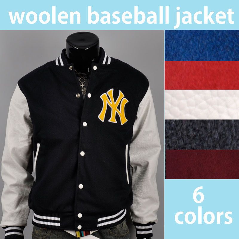   classic baseball letterman varsity college wool leather jacket  