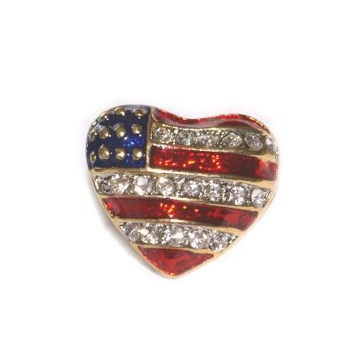 Austrian Crystal American Flag Heart Pin  