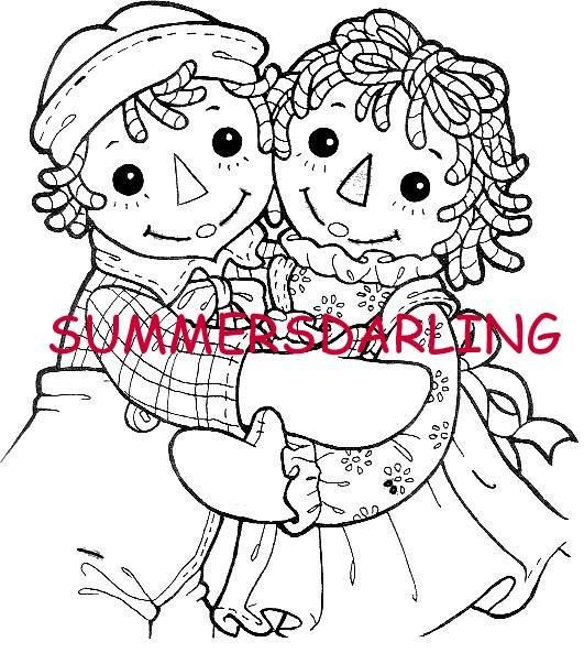 RAGGEDY ANN AND ANDY EMBROIDERY TRANSFER*HUGS*JUST DARLING