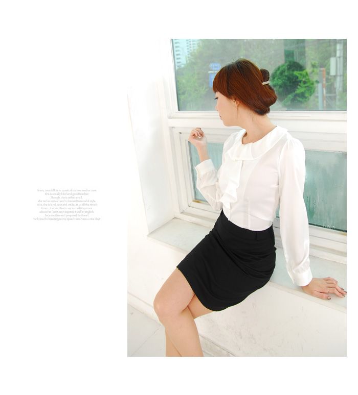 A220008 / Romantic Satin Frill Blouse, Luxury, Career Woman, Korea 