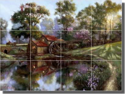 Mirkovich Mill Pond Landscape Ceramic Tile Mural Art  