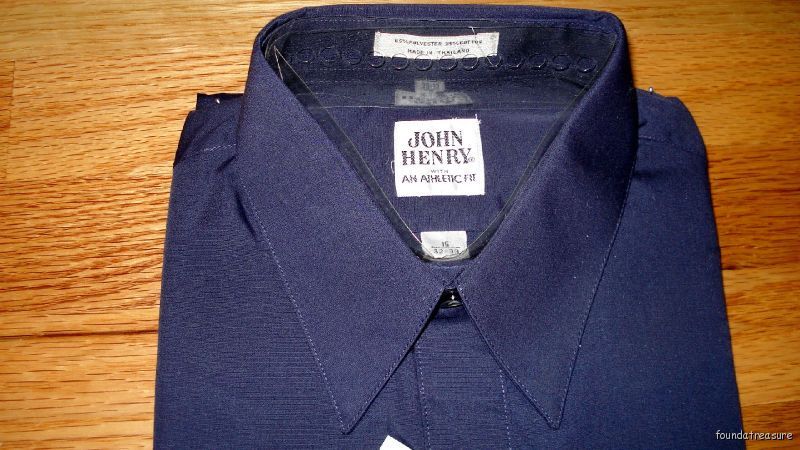 NWT JOHN HENRY LS NAVY DRESS SHIRT, ATHLETIC 15   32/33  