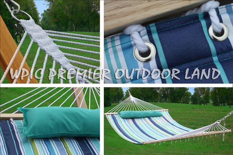 New Quilted Hammock Hammocks w Pillow   Blue Stripe 01  