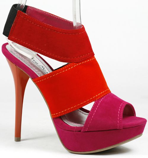 Fuchsia Pink Red Orange Open Toe Platform Sandal 5.5 us Anne Michelle 