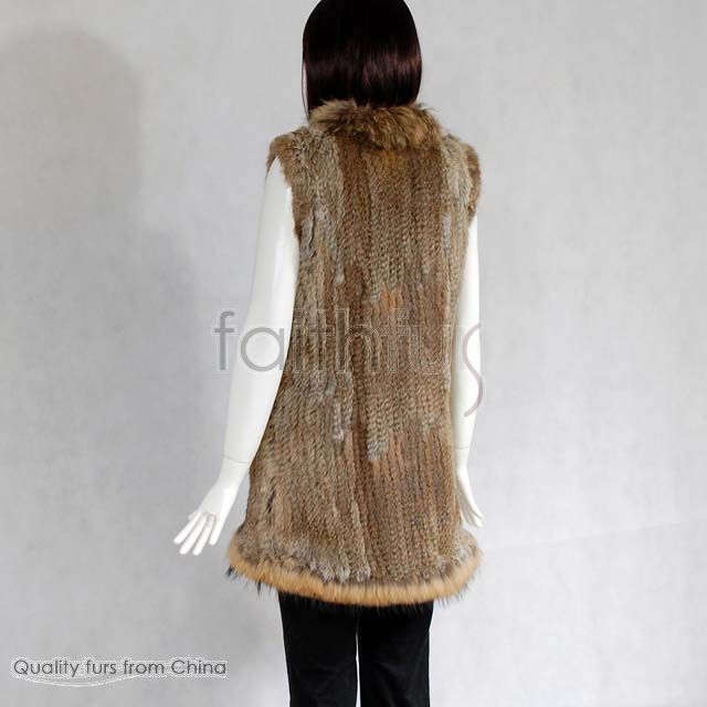 Rabbit Fur Knitted Vest/Gilet with Racoon Fur trimed  