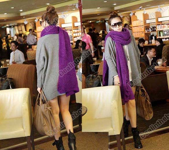 Lady Long Pashmina Soft Warm Knit Hood Cowl Warmer Winter Neck Scarf 